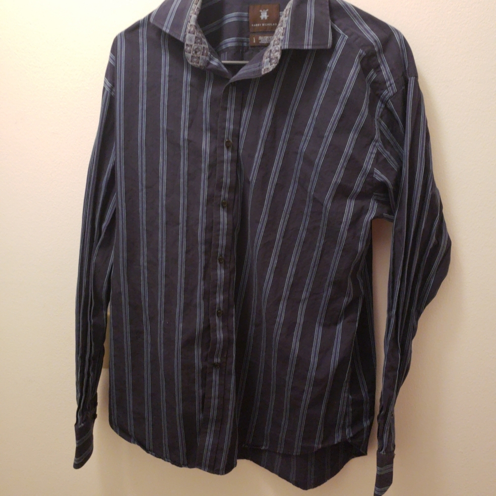 Harry Nicholas Flip Cuff Shirt Large Black Purple